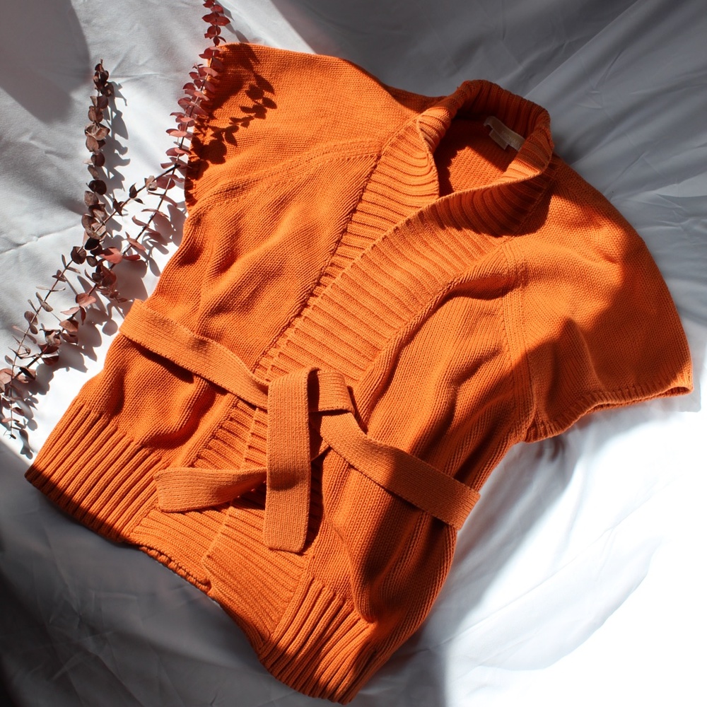Michael Kors Orange Belted Knit  Cardigan Sweater